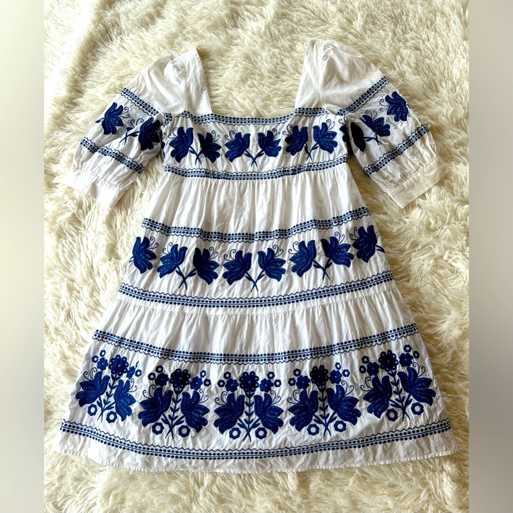 Moda International | White and Blue Embroidered Mini Sundress - Picture 2 of 9